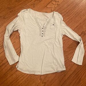 Eddie Bauer size large cotton shirt, green, metal buttons, very soft